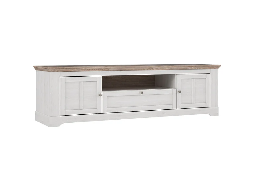 Meuble TV 205 cm 2 portes 1 tiroir décor chêne blanchi - ANGELE