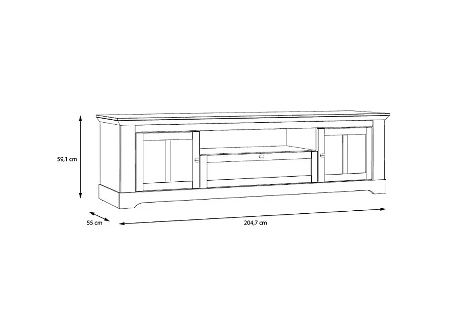 Meuble TV 205 cm 2 portes 1 tiroir décor chêne blanchi - ANGELE