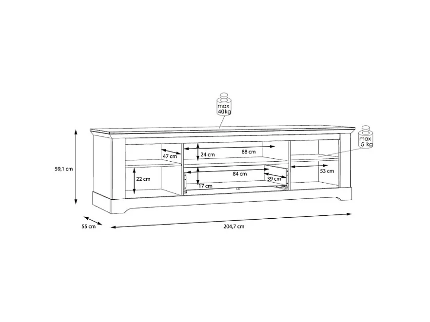 Meuble TV 205 cm 2 portes 1 tiroir décor chêne blanchi - ANGELE