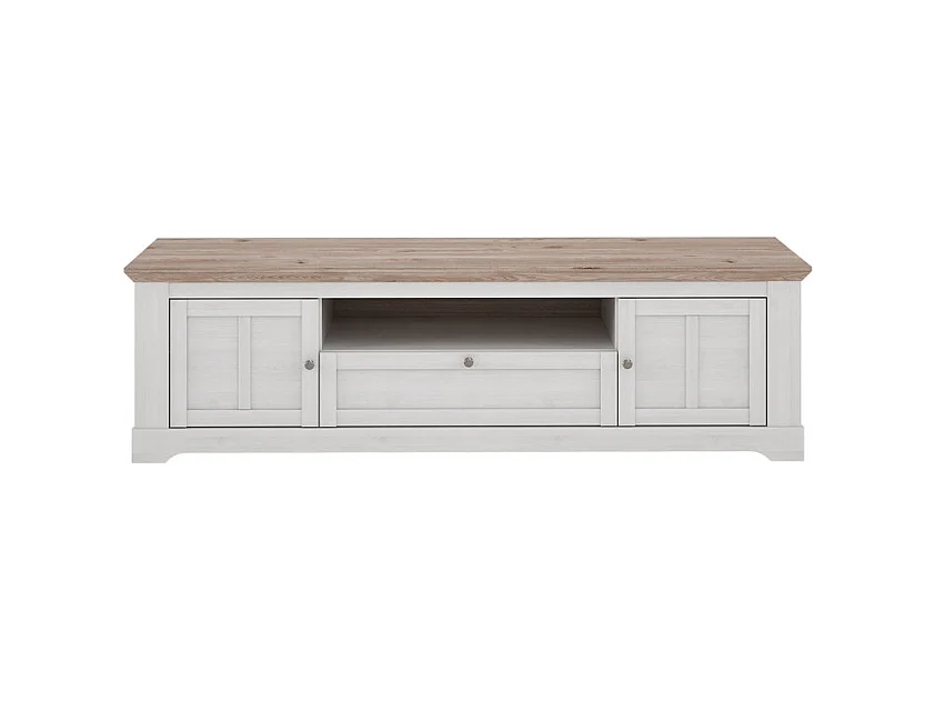 Meuble TV 205 cm 2 portes 1 tiroir décor chêne blanchi - ANGELE