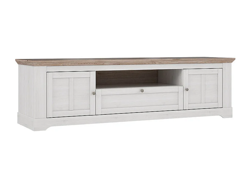 Meuble TV 205 cm 2 portes 1 tiroir décor chêne blanchi - ANGELE