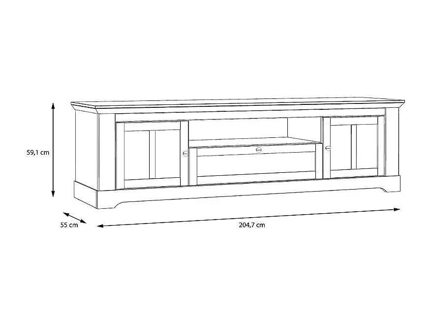 Meuble TV 205 cm 2 portes 1 tiroir décor chêne blanchi - ANGELE