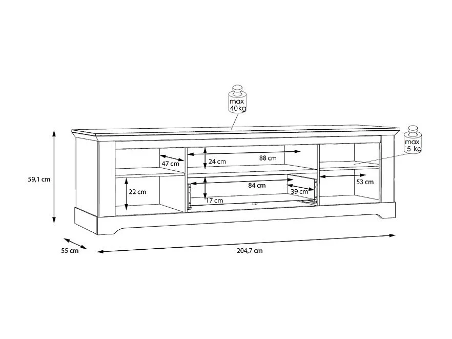 Meuble TV 205 cm 2 portes 1 tiroir décor chêne blanchi - ANGELE