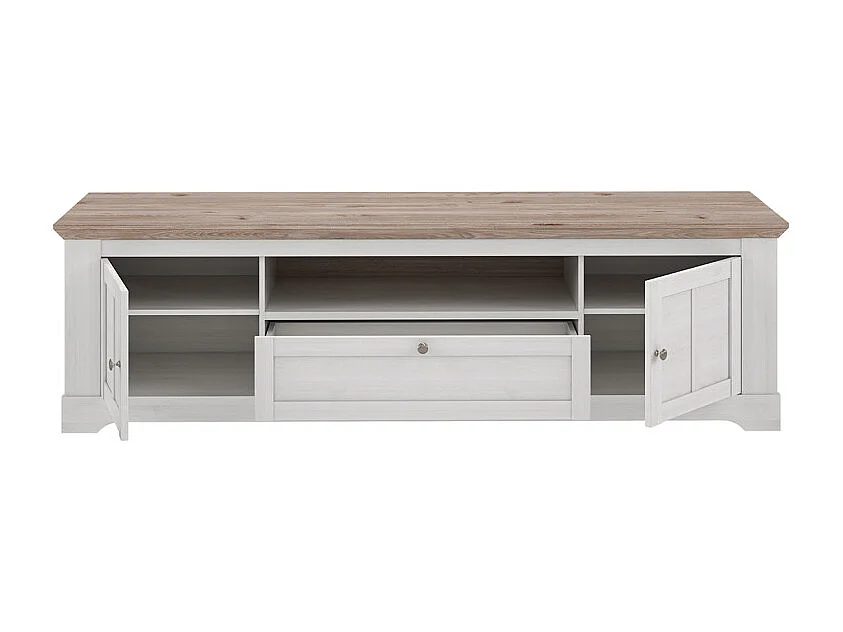 Meuble TV 205 cm 2 portes 1 tiroir décor chêne blanchi - ANGELE