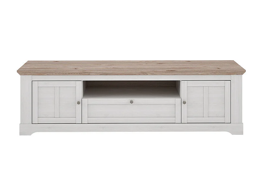 Meuble TV 205 cm 2 portes 1 tiroir décor chêne blanchi - ANGELE