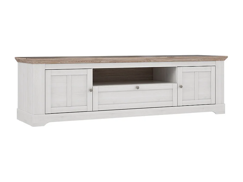 Meuble TV 205 cm 2 portes 1 tiroir décor chêne blanchi - ANGELE