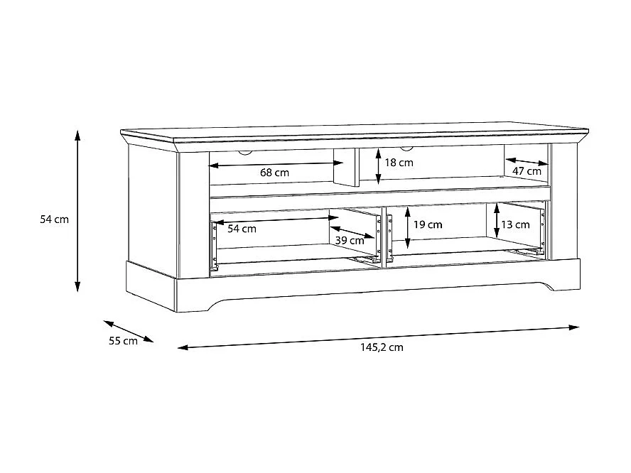 Meuble TV 145 cm 2 tiroirs 2 niches décor chêne blanchi - ANGELE
