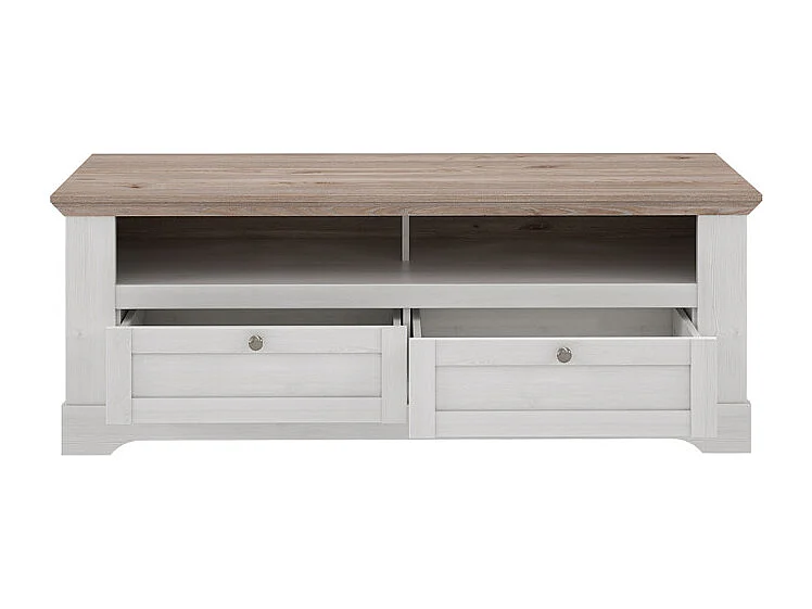 Meuble TV 145 cm 2 tiroirs 2 niches décor chêne blanchi - ANGELE