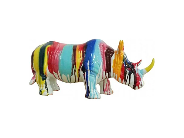 Statue rhinocéros avec coulures multicolores H24 cm - RHINO DRIPS 03