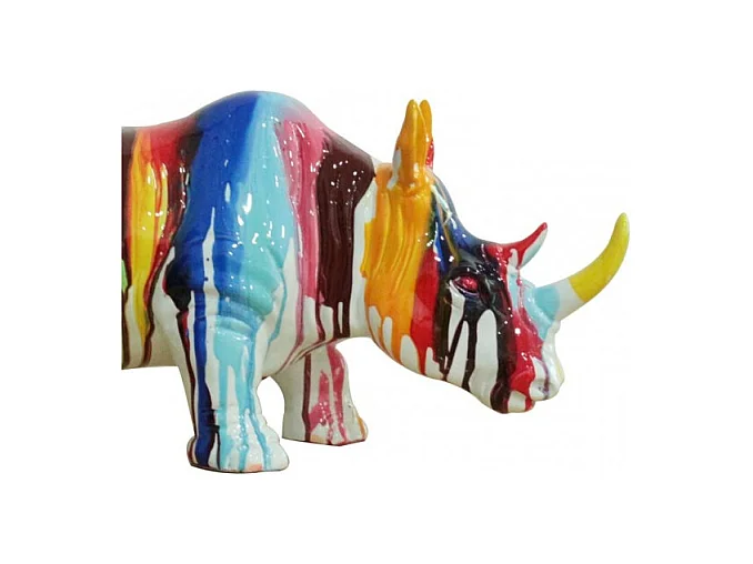 Statue rhinocéros avec coulures multicolores H24 cm - RHINO DRIPS 03