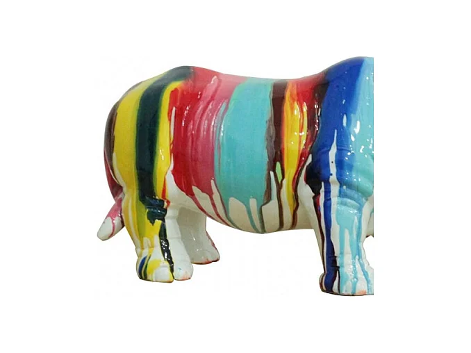 Statue rhinocéros avec coulures multicolores H24 cm - RHINO DRIPS 03
