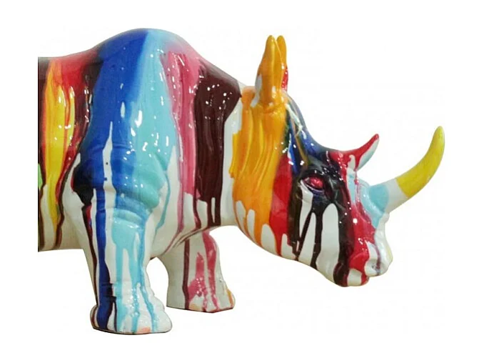 Statue rhinocéros avec coulures multicolores H24 cm - RHINO DRIPS 03