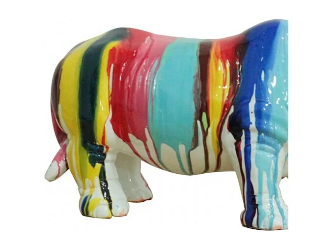 Statue rhinocéros avec coulures multicolores H24 cm - RHINO DRIPS 03