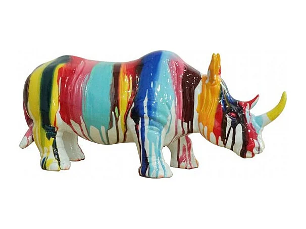 Statue rhinocéros avec coulures multicolores H24 cm - RHINO DRIPS 03