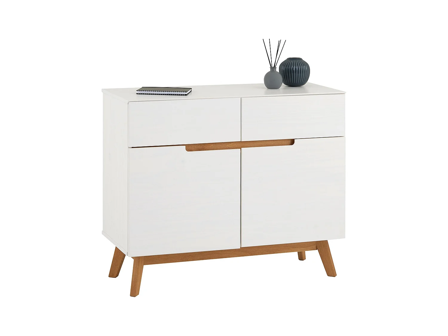 Buffet salle à manger TIBOR en bois massif L 98 cm blanc  avec 2 tiroirs et 2 portes battantes