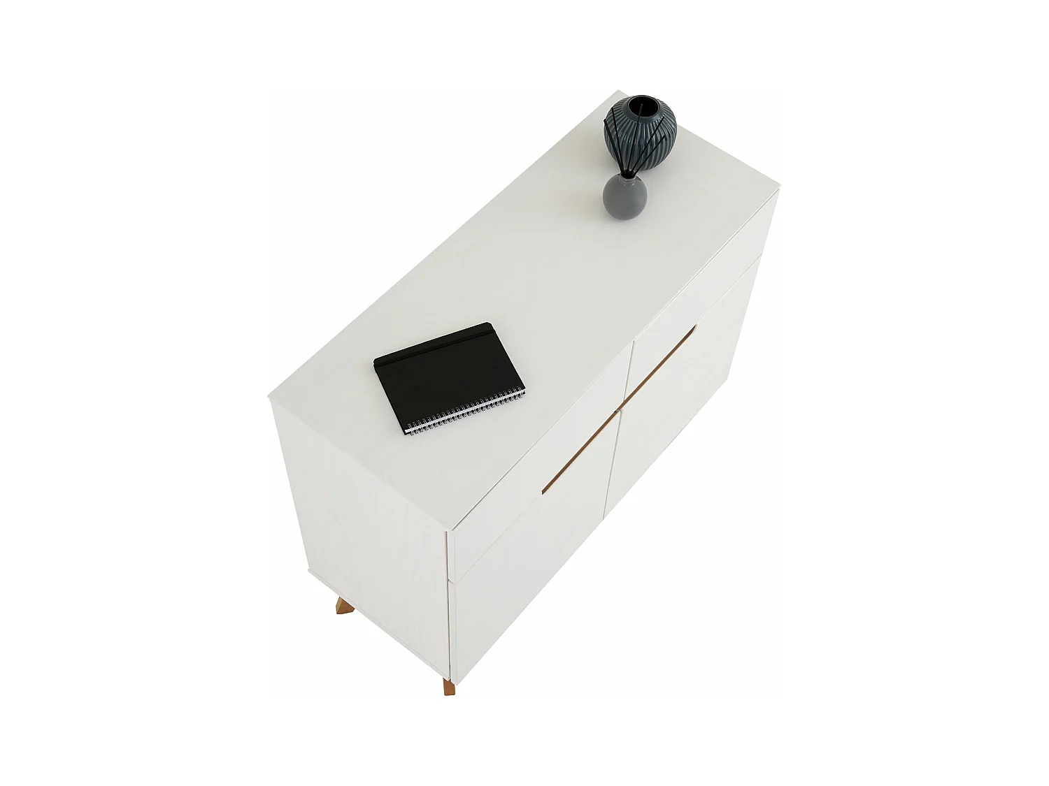 Buffet salle à manger TIBOR en bois massif L 98 cm blanc  avec 2 tiroirs et 2 portes battantes