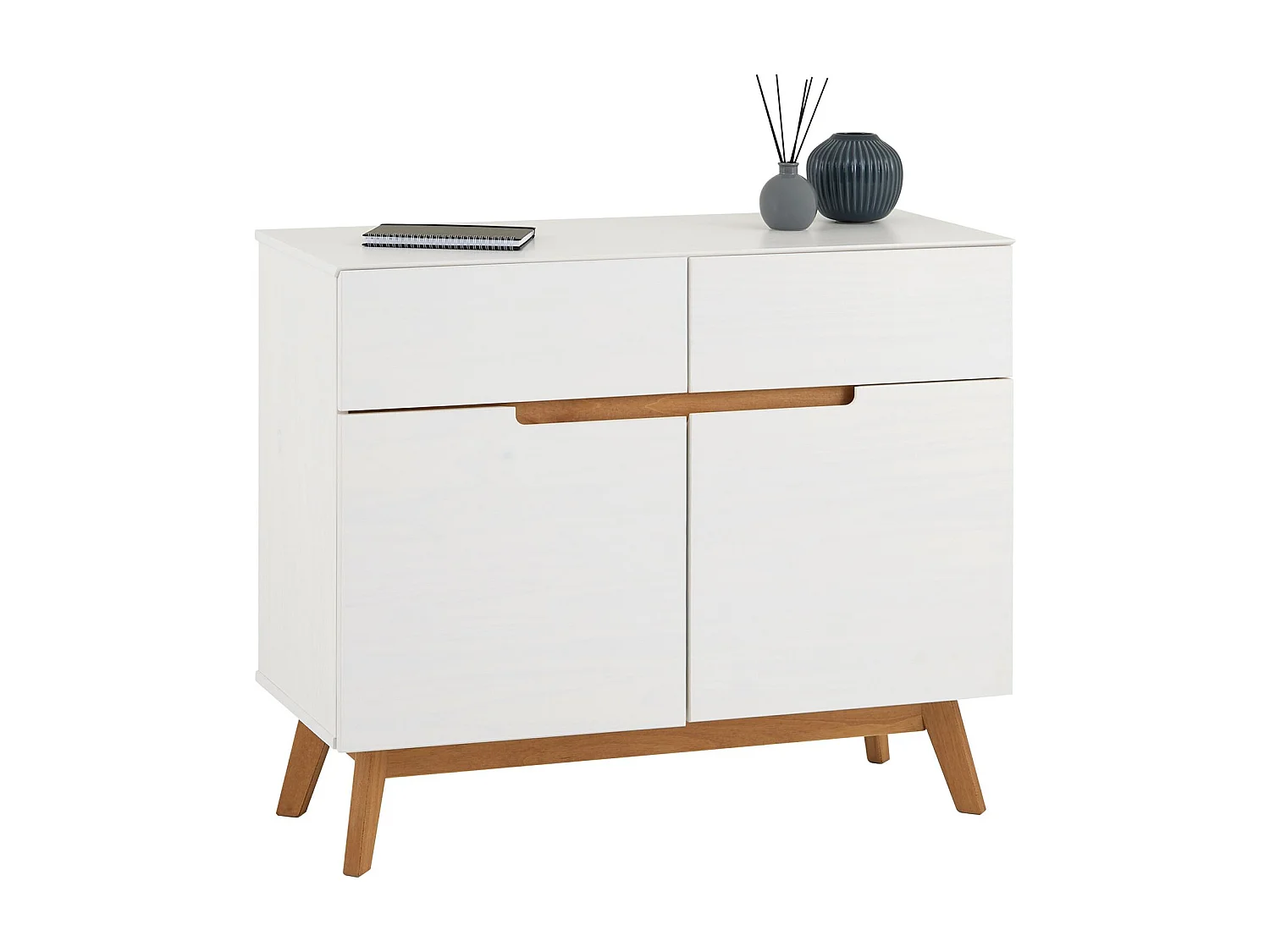 Buffet salle à manger TIBOR en bois massif L 98 cm blanc  avec 2 tiroirs et 2 portes battantes