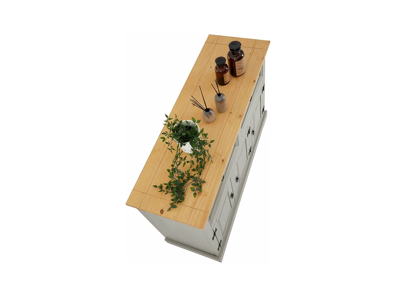 Buffet salle à manger TEQUILA L 133 cm en bois massif gris avec 3 portes et 2 tiroirs meuble de rangement bas