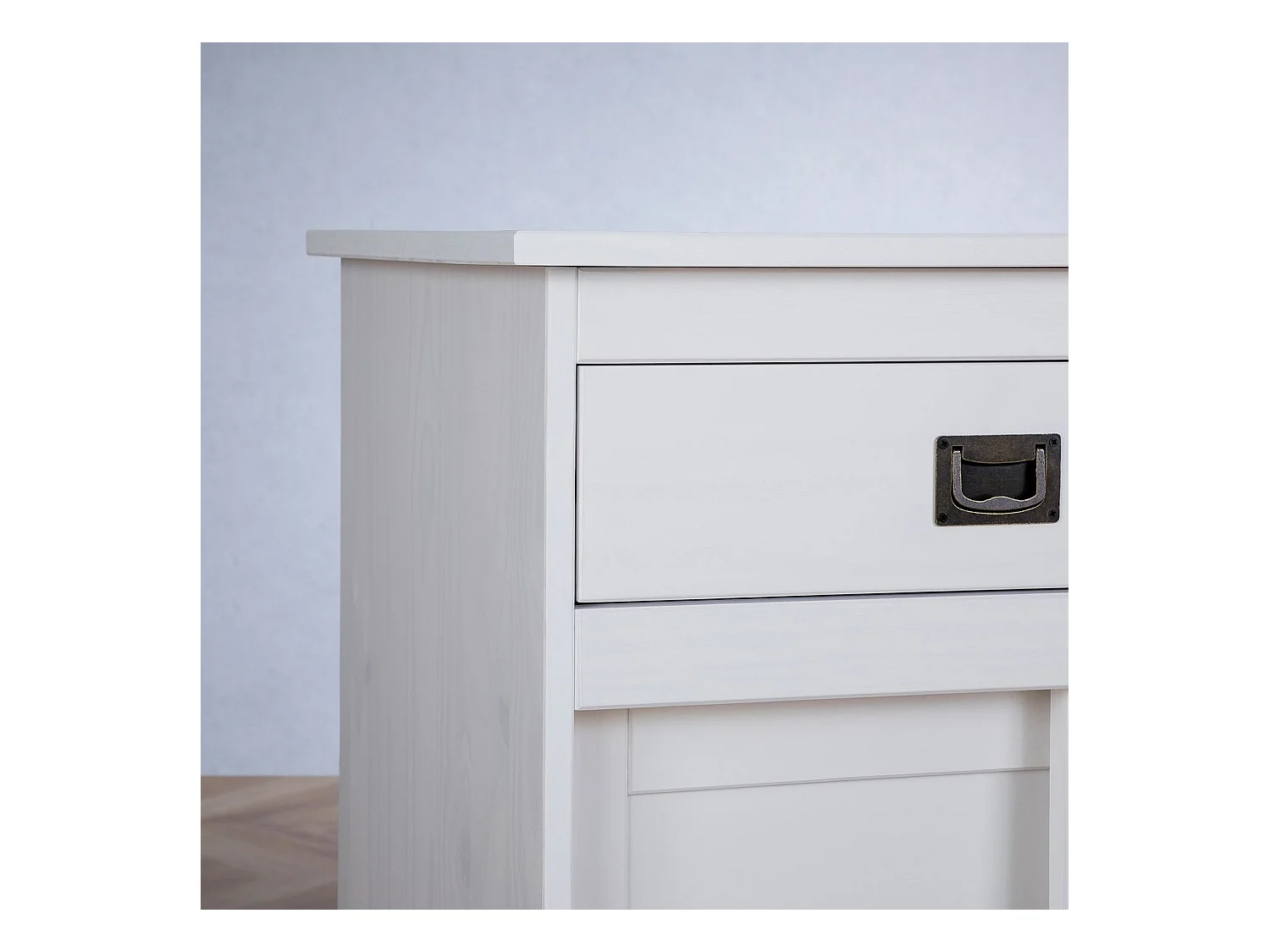 Buffet salle à manger SAVONA L 110 cm en bois massif blanc 2 tiroirs 2 portes coulissantes meuble rangement