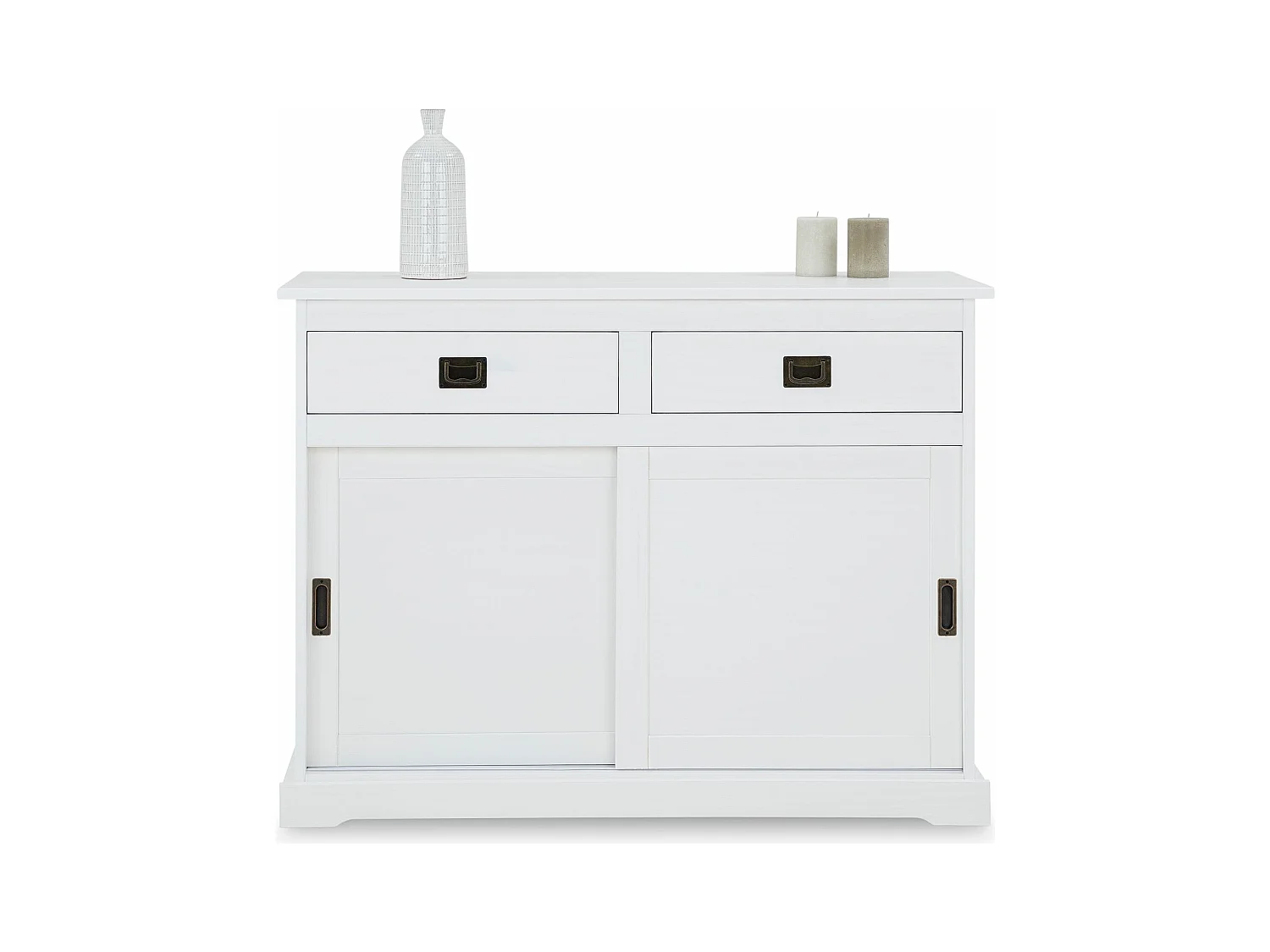 Buffet salle à manger SAVONA L 110 cm en bois massif blanc 2 tiroirs 2 portes coulissantes meuble rangement