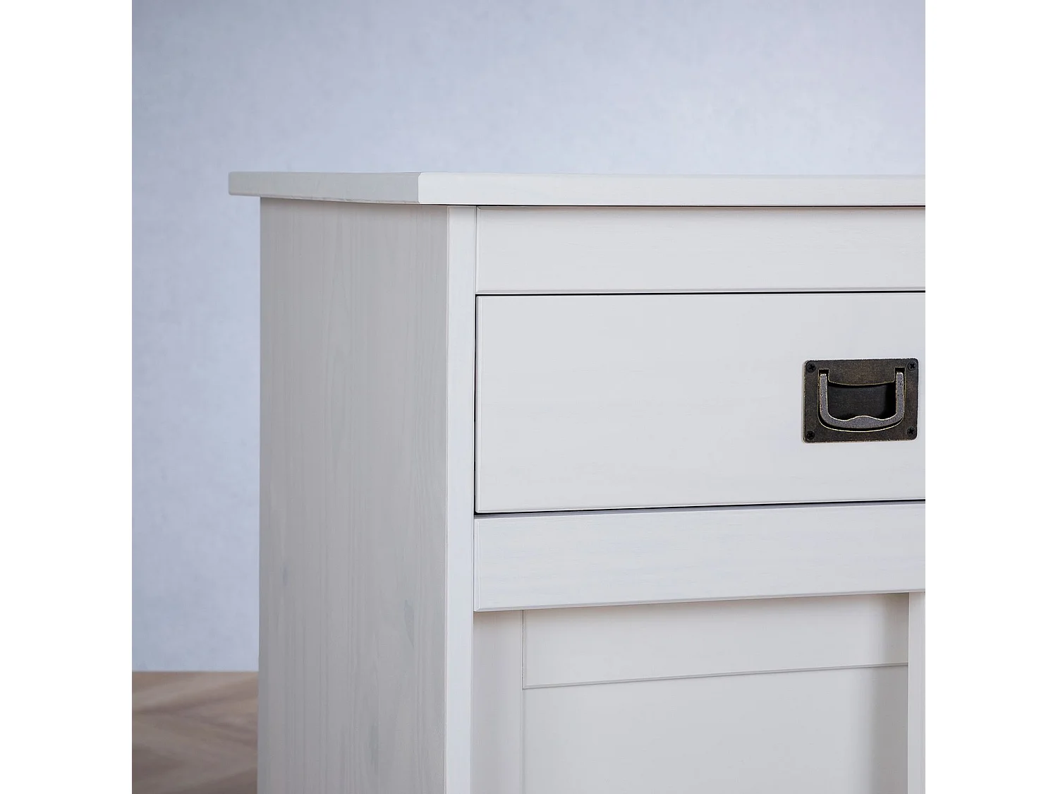 Buffet salle à manger SAVONA L 110 cm en bois massif blanc 2 tiroirs 2 portes coulissantes meuble rangement