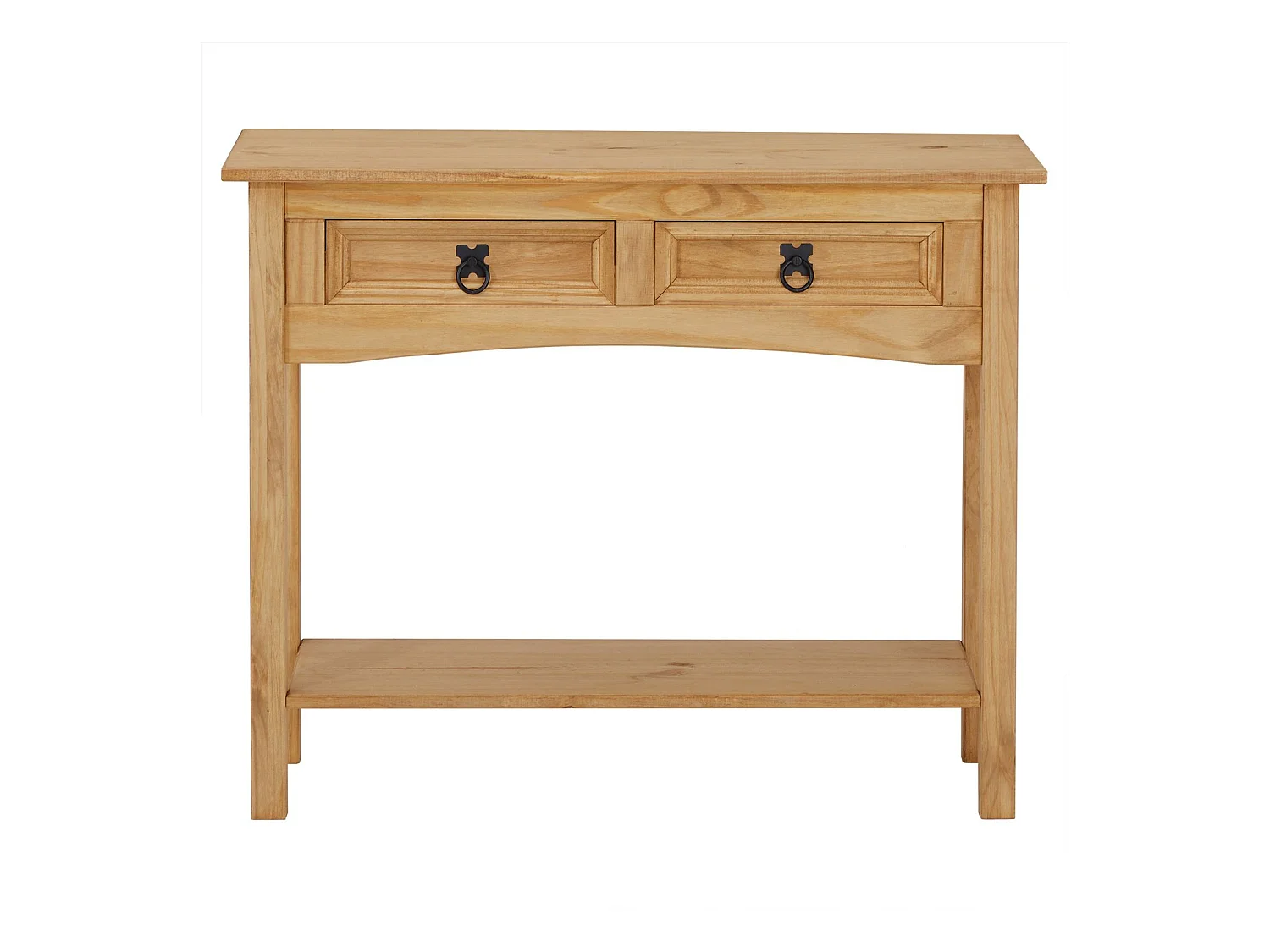 Table console SALSA table d'appoint en bois style mexicain avec 2 tiroirs et 1 étagère, en pin massif finition teintée/cirée