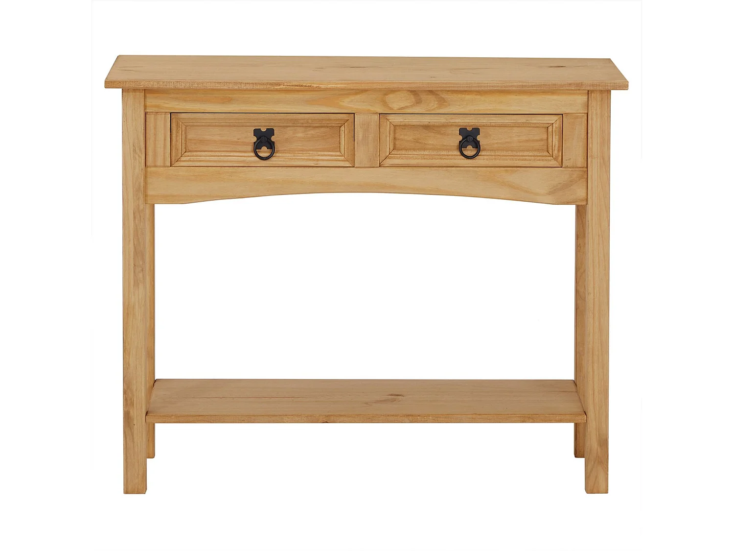 Table console SALSA table d'appoint en bois style mexicain avec 2 tiroirs et 1 étagère, en pin massif finition teintée/cirée