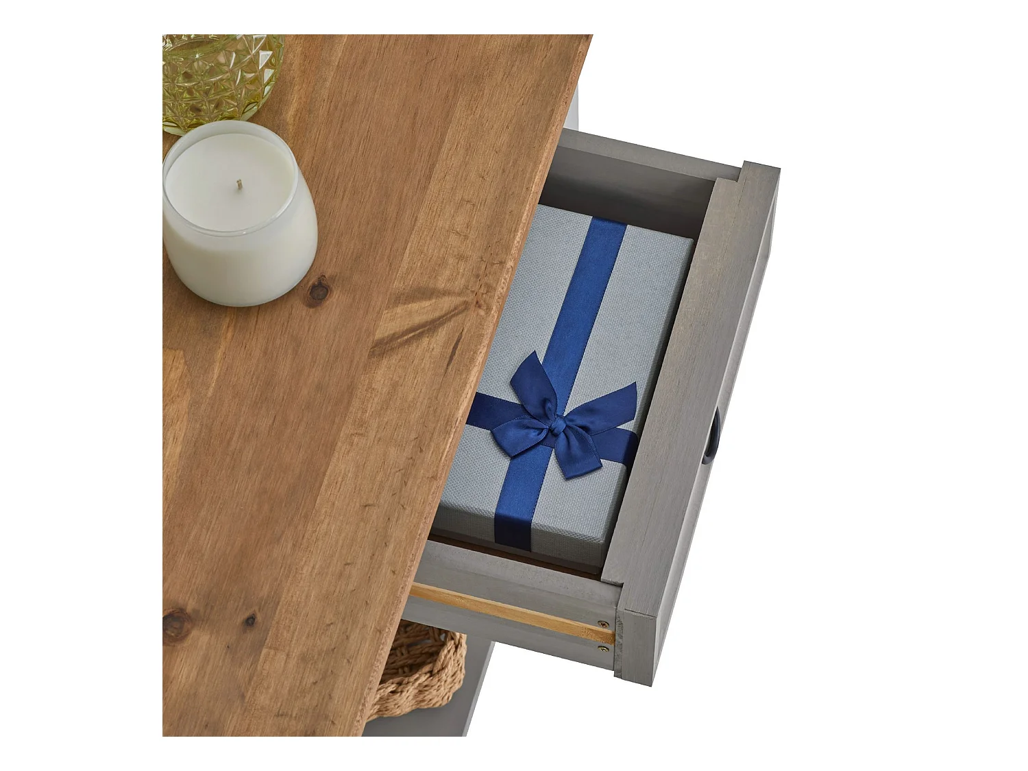 Table console RAMON table d'appoint rectangulaire en pin massif gris et brun avec 2 tiroirs, meuble d'entrée style mexicain en bois