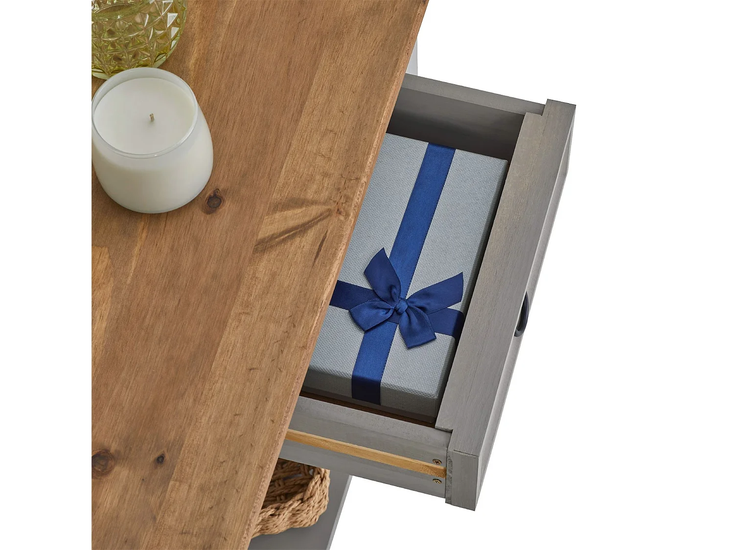 Table console RAMON table d'appoint rectangulaire en pin massif gris et brun avec 2 tiroirs, meuble d'entrée style mexicain en bois