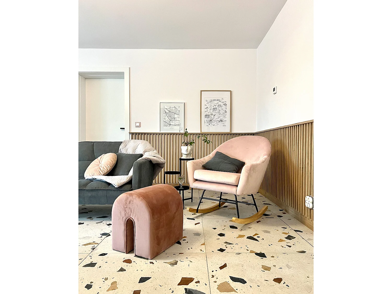 Pouf MODOC Velours Rose 35 cm 42 cm 42 cm