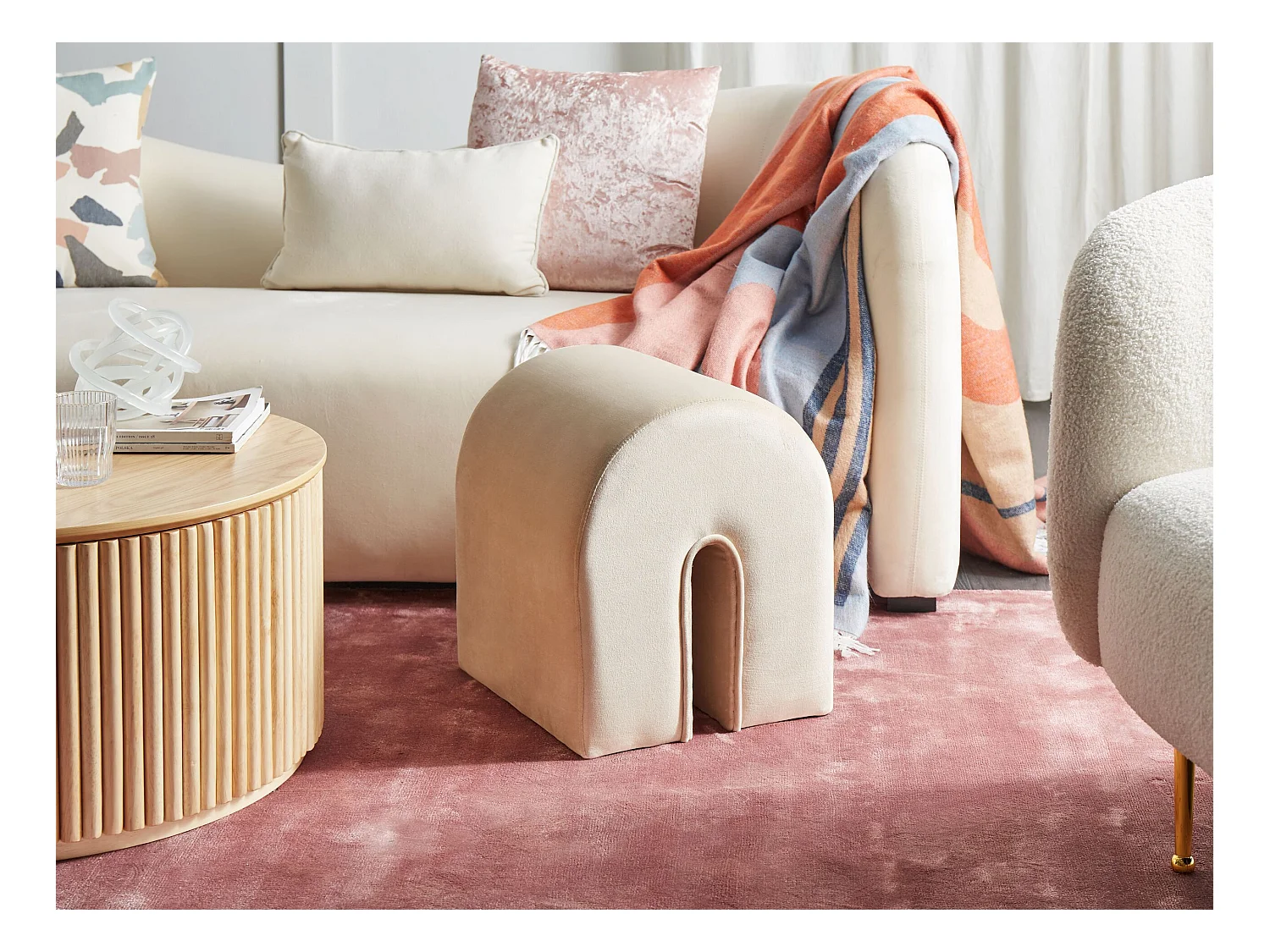 Pouf MODOC Samtstoff Beige 35 cm 42 cm 42 cm