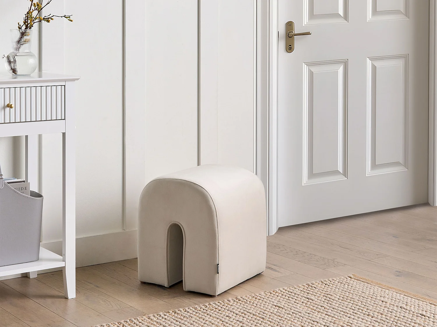 Pouf MODOC Samtstoff Beige 35 cm 42 cm 42 cm