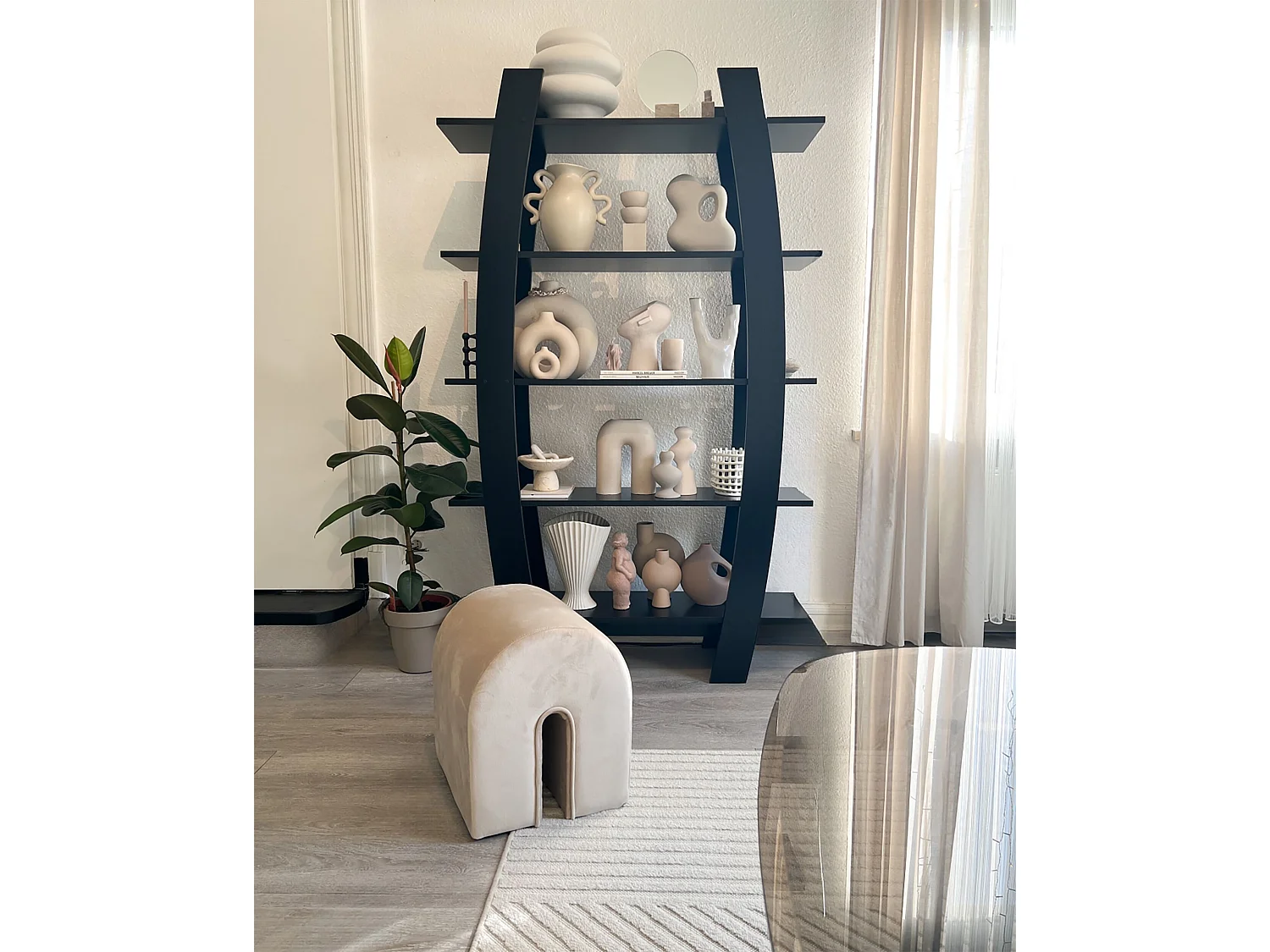Pouf MODOC Velours Beige 35 cm 42 cm 42 cm