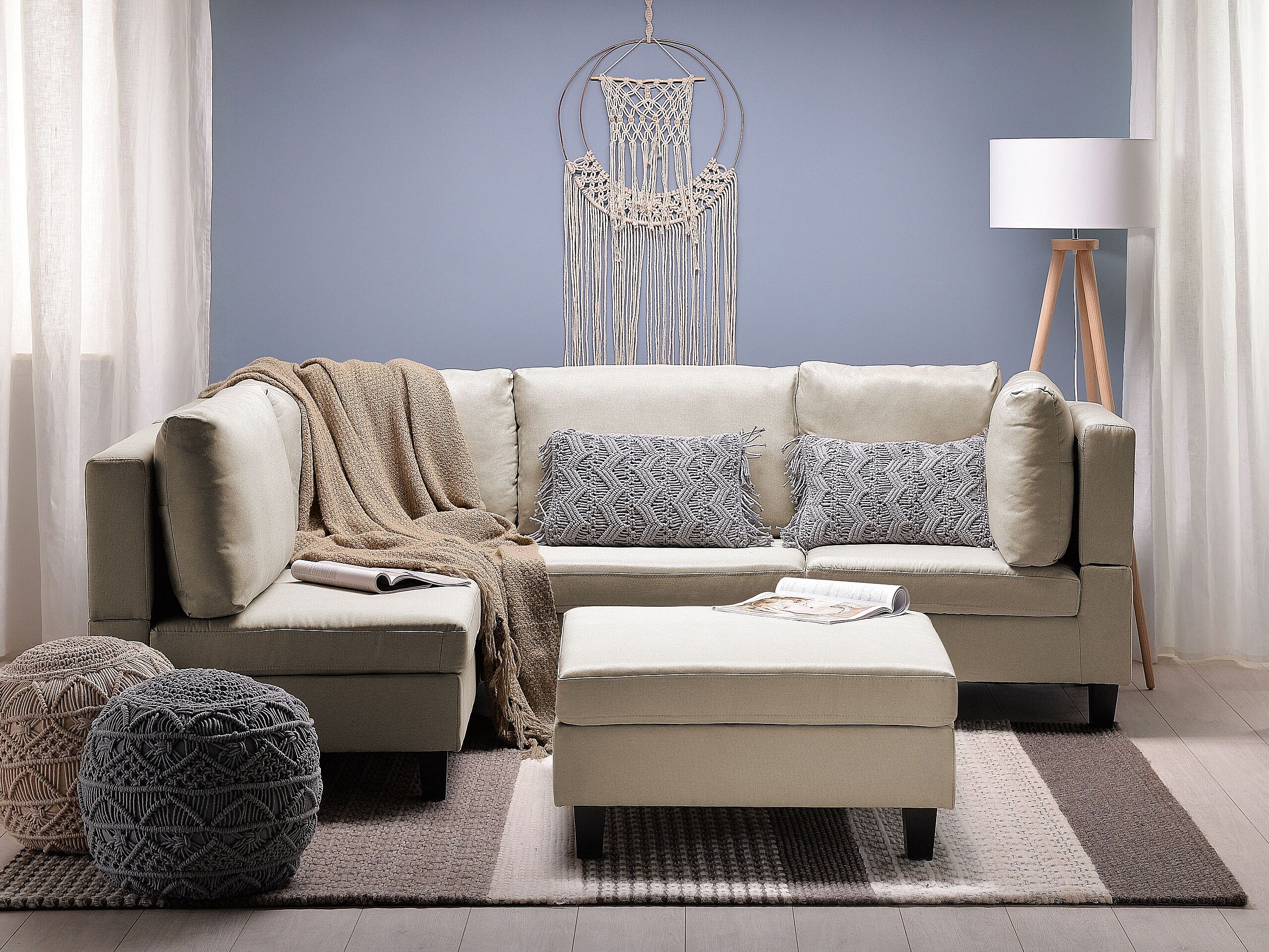 Divano In Tessuto Nero Con Ottomana FEVIK - Foto 9