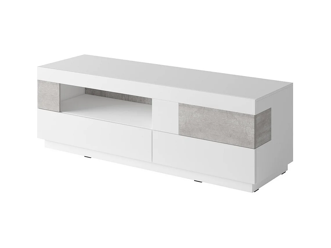 TV-meubel 160cm collectie KILES. Kleuren wit en grijs. Design stijl. Ingebouwde LED.