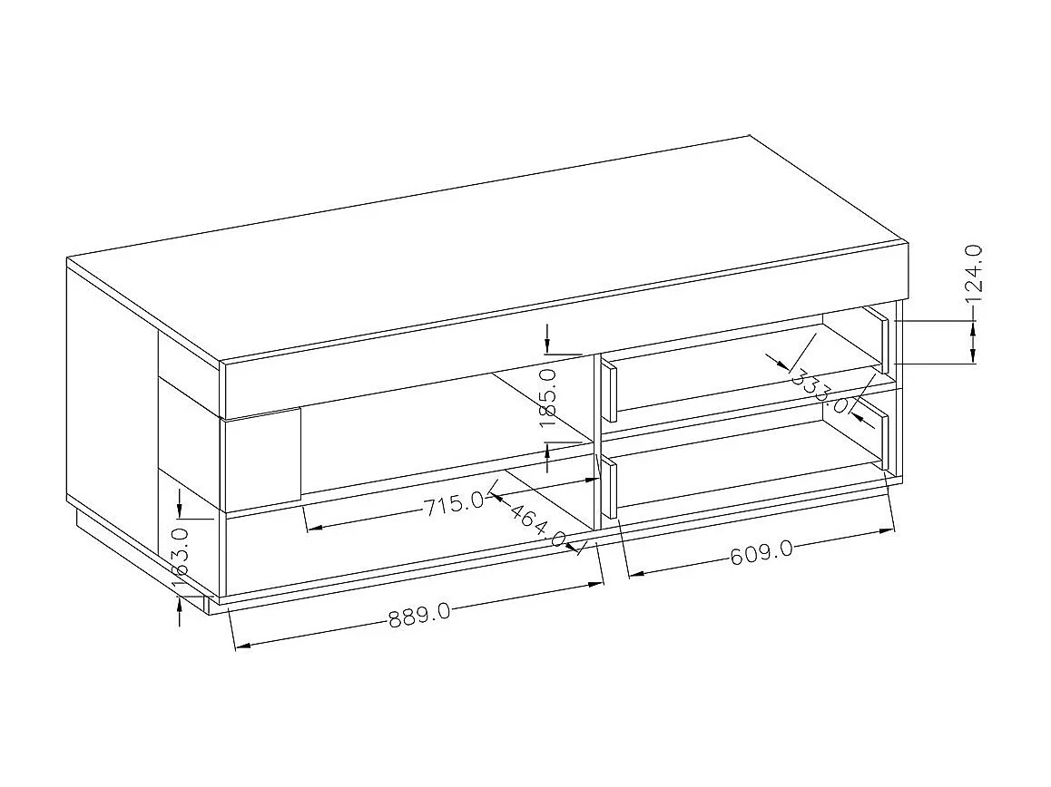 TV-Möbel 160 cm, Kollektion KILES. Farbe Weiß und Eiche. Designerstil. Integrierte LED.