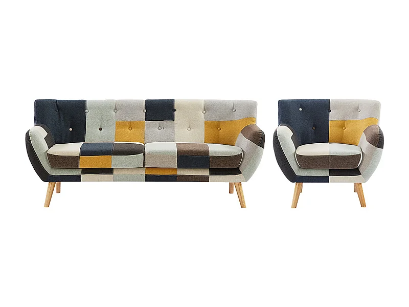 Couchgarnitur 3+1 - Patchwork - Mehrfarbig - SERTI II