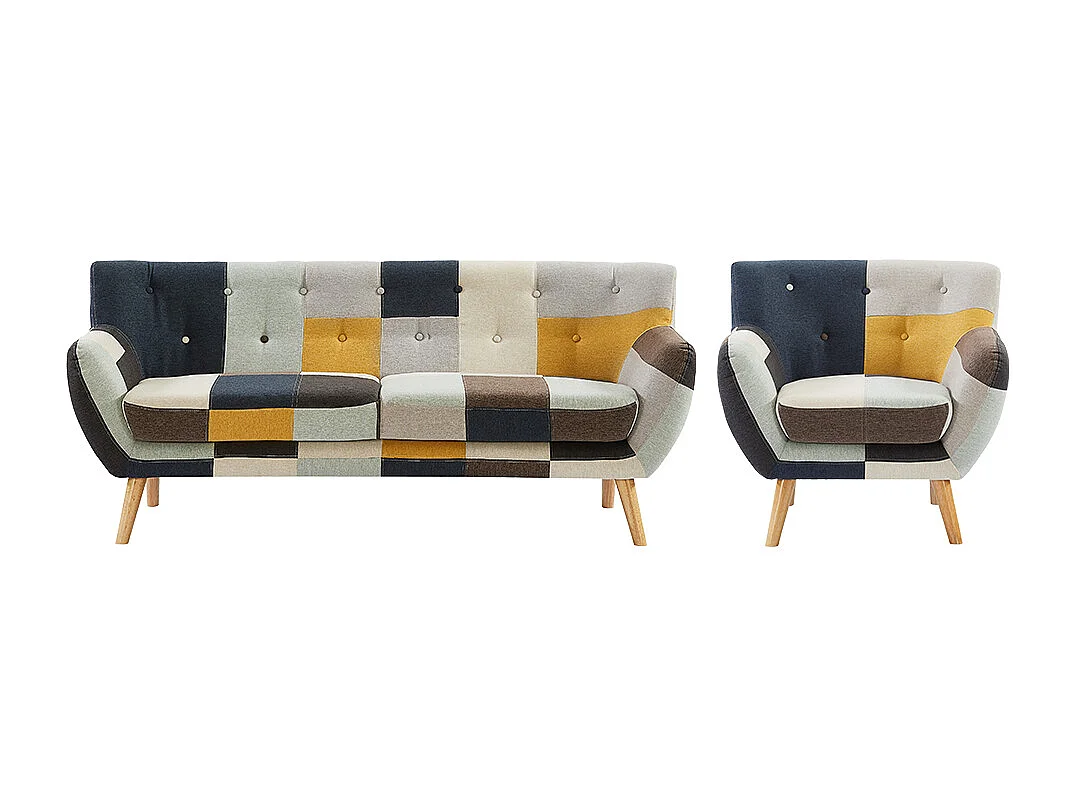 Couchgarnitur 3+1 - Patchwork - Mehrfarbig - SERTI II