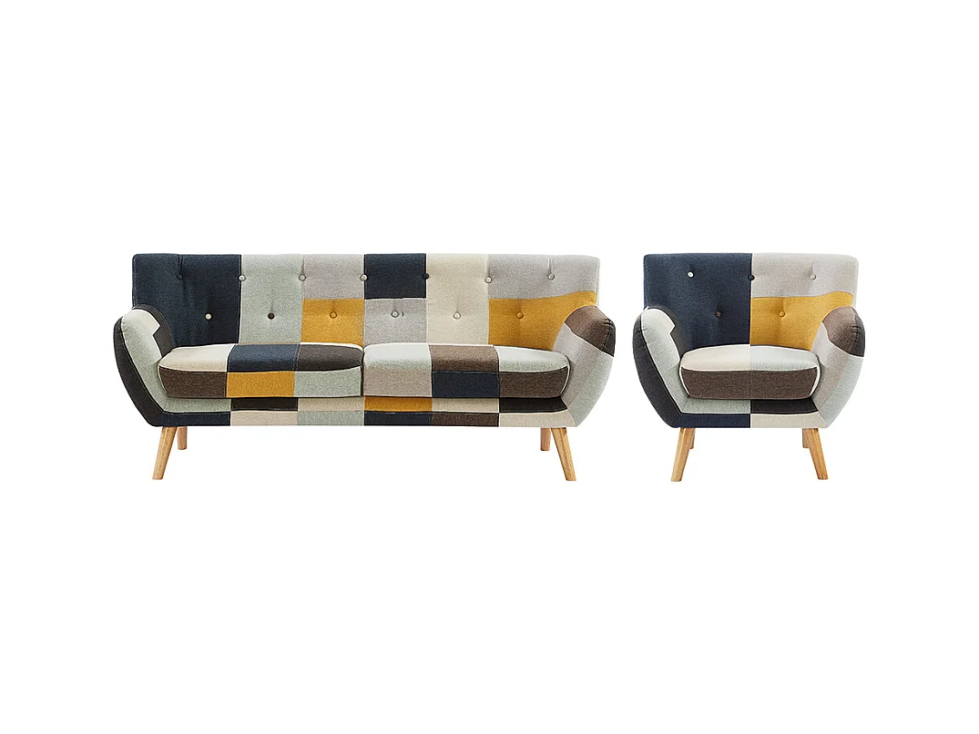 Canapé 3 places et fauteuil en tissu patchwork SERTI II