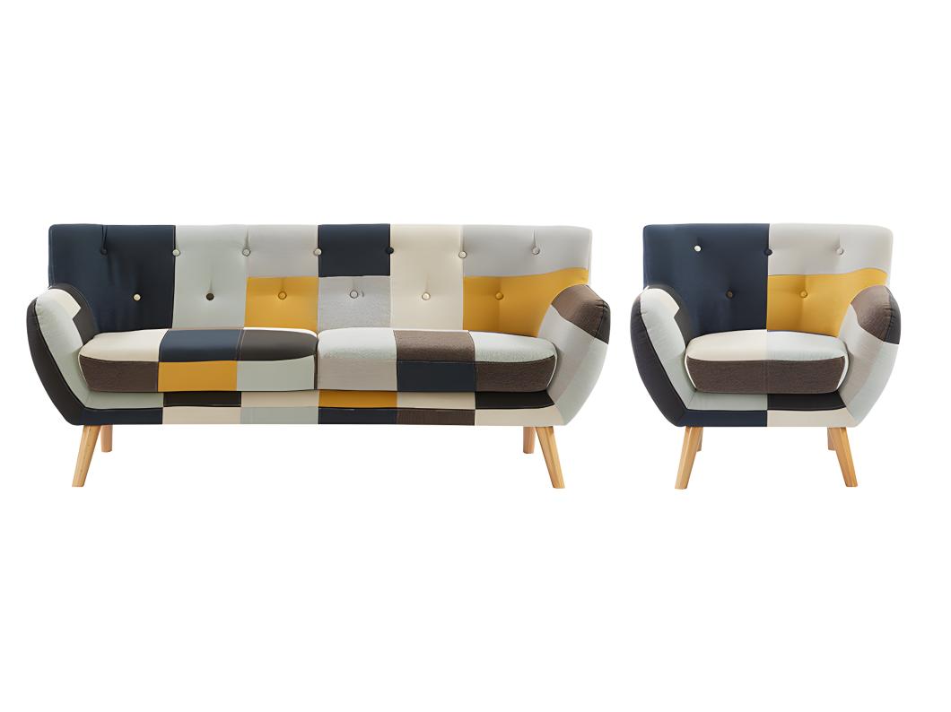 Divano 3 posti e poltrona in Tessuto Patchwork - SERTI II