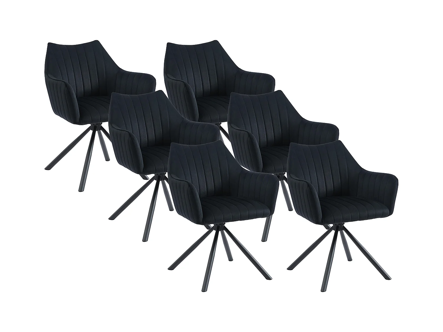 Lot de 6 chaises avec accoudoirs en velours et métal - Noir - IZIALI