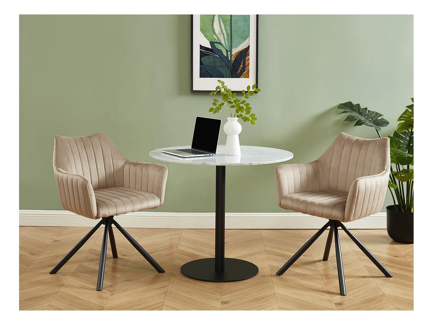 Lot de 6 chaises avec accoudoirs en velours et métal - Beige - IZIALI de Pascal MORABITO