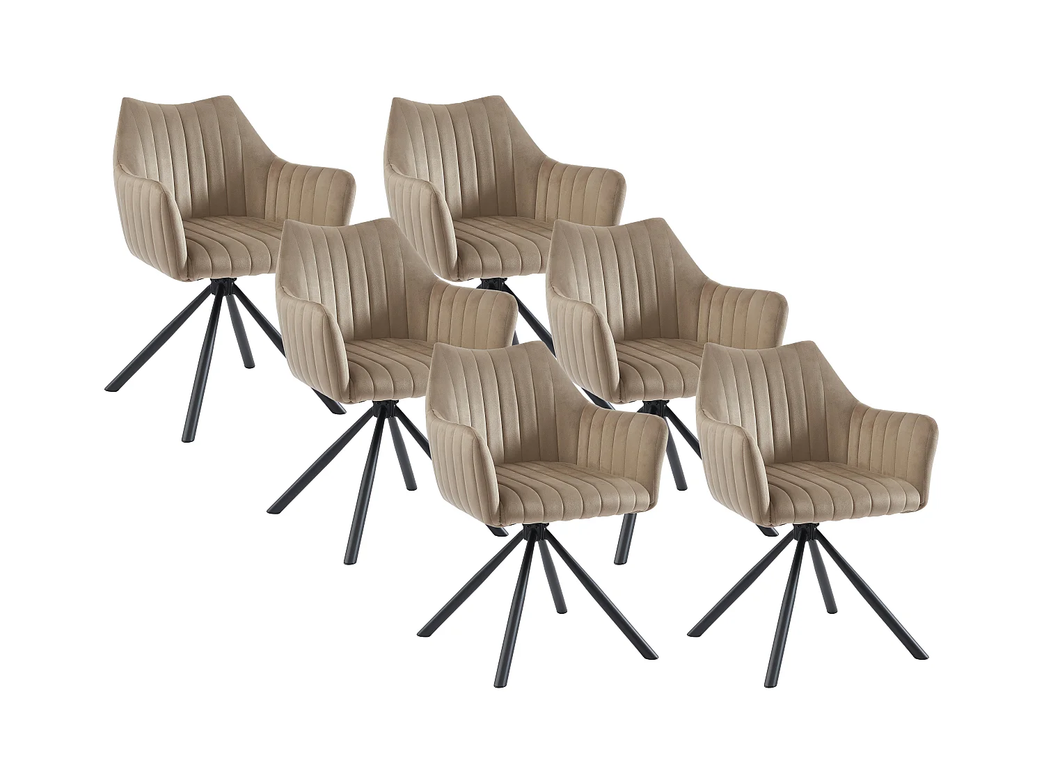 Sæt med 6 stole med armlæn i fløjl og metal - Beige - IZIALI af Pascal MORABITO