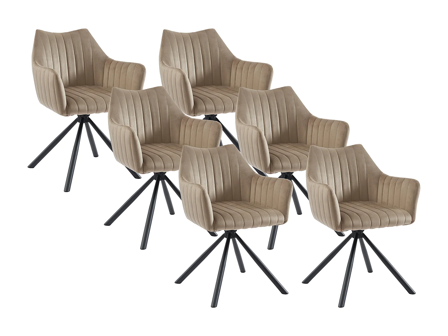 Lot de 6 chaises avec accoudoirs en velours et métal - Beige - IZIALI de Pascal MORABITO