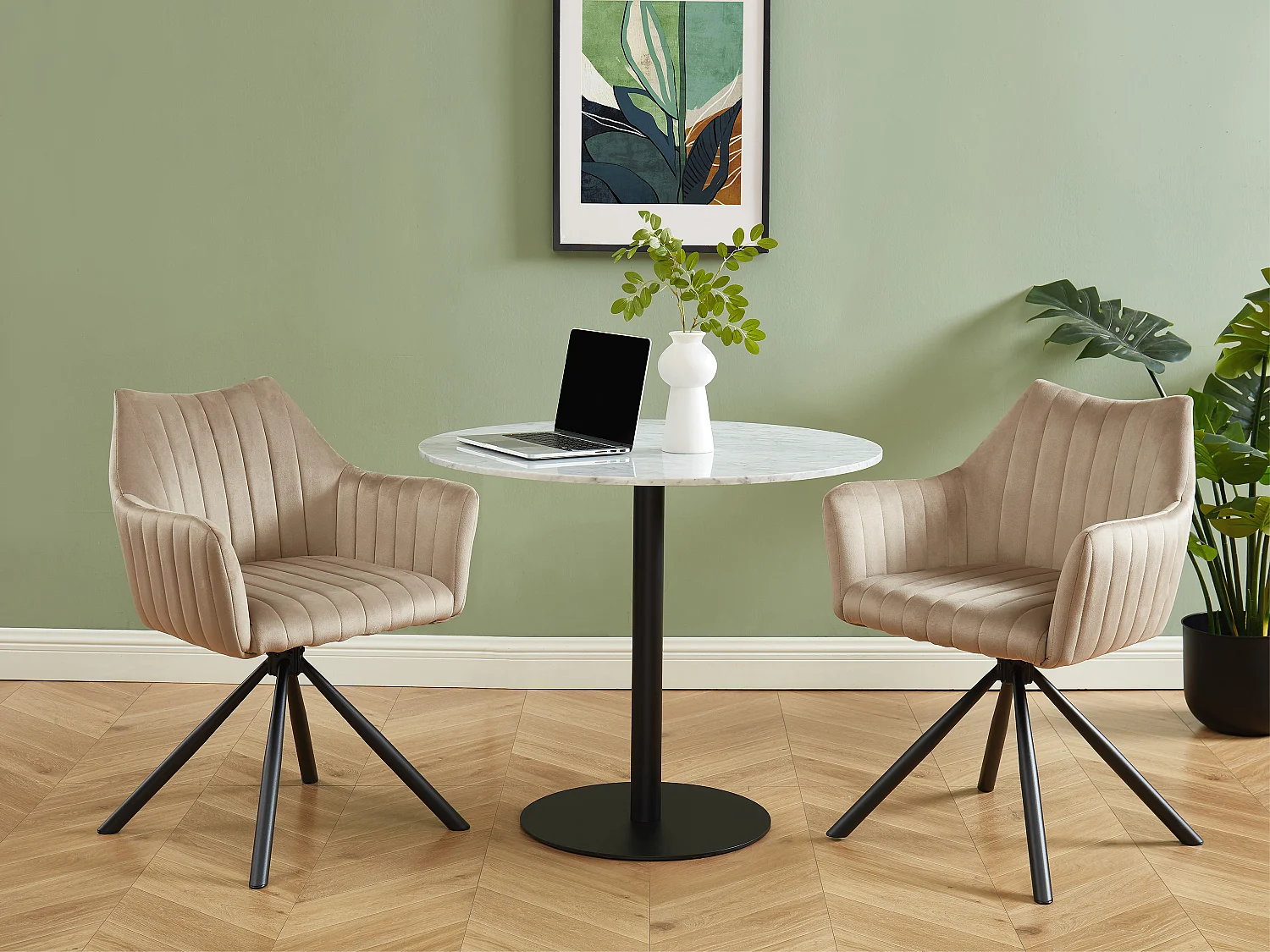 Lot de 6 chaises avec accoudoirs en velours et métal - Beige - IZIALI de Pascal MORABITO