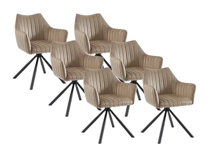 Set van 6 stoelen met fluweel en metalen armleuningen - Beige - IZIALI van Pascal MORABITO
