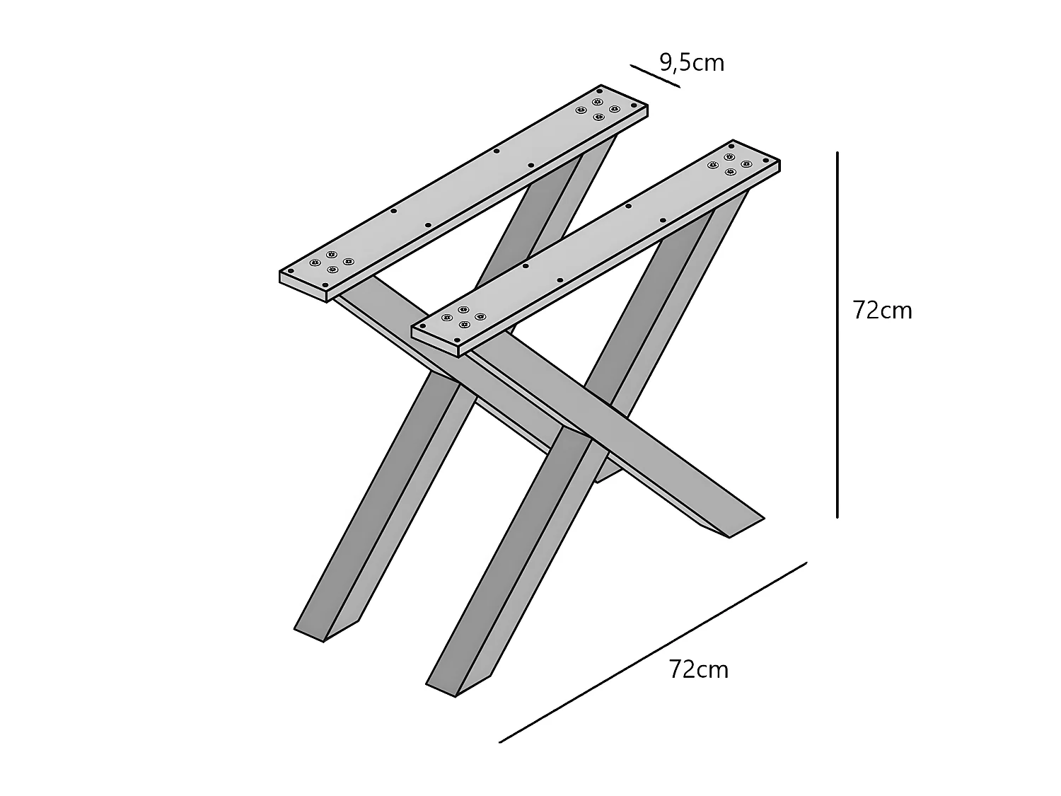 2 Supports - Pieds de table en bois massif en X - Salle à manger - Laqué Noir - 72x72cm