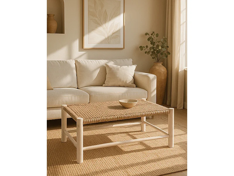 Jaya - Table basse Branche de teck et corde