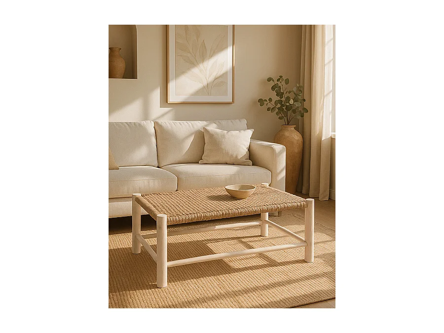 Jaya - Table basse Branche de teck et corde