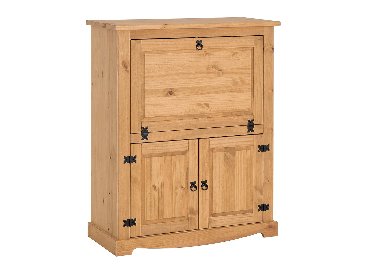 Meuble bar à vin TEQUILA armoire comptoir avec range bouteilles et range verres, bahut de style mexicain en pin massif teinté/ciré